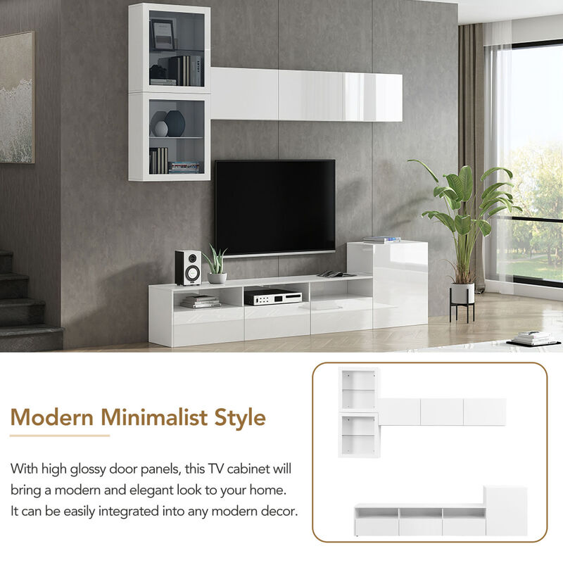 75" White TV Stand with Floating Wall Storage