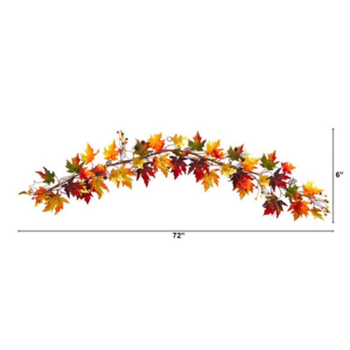 HomPlanti 6' Autumn Maple Leaf and Berry Fall Garland