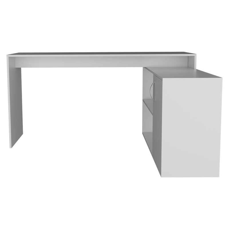 Axis Modern L-Shaped Computer Desk with Open & Closed Storage -Light Gray