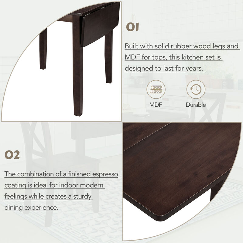 Merax 3-Piece Wood Drop Leaf Extendable Dining Table Set