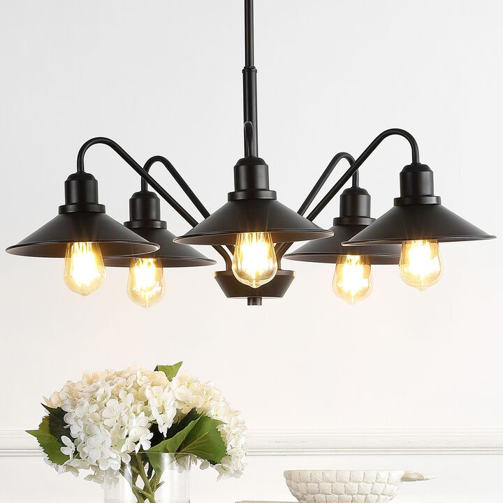 Cole 27" 5-Light Metal Farmhouse Industrial LED Chandelier, Oil Rubbed Bronze