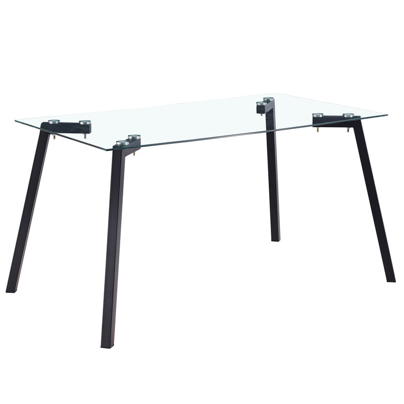 Hivvago Modern Minimalist Rectangular Tempered Glass Dining Table with Metal Legs
