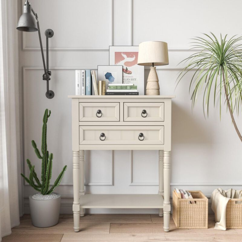 Hivvago Narrow Console Table with 3 Storage Drawers and Open Bottom Shelf