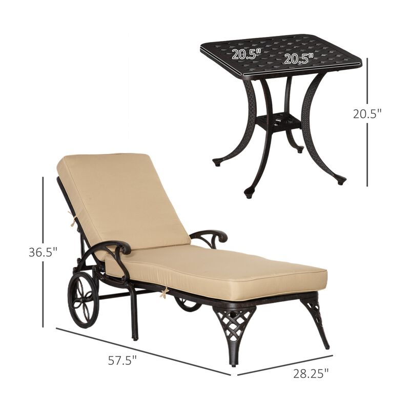 Beige Patio Set: Foldable Aluminum Chaise Lounge with Side Table