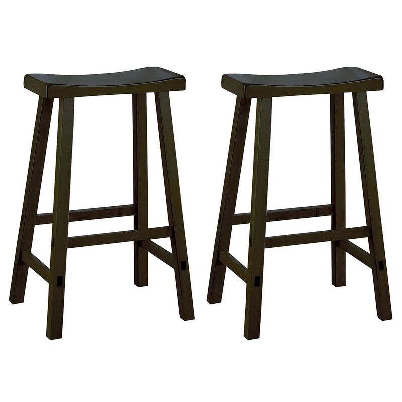 Wooden 29" Counter Height Stool with Saddle Seat, Black, Set Of 2-Benzara