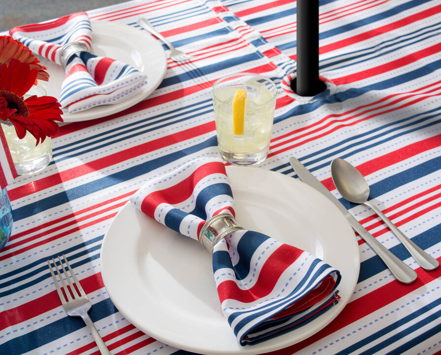 Red and Blue Patriotic Striped Round Tablecloth with Zipper 60”