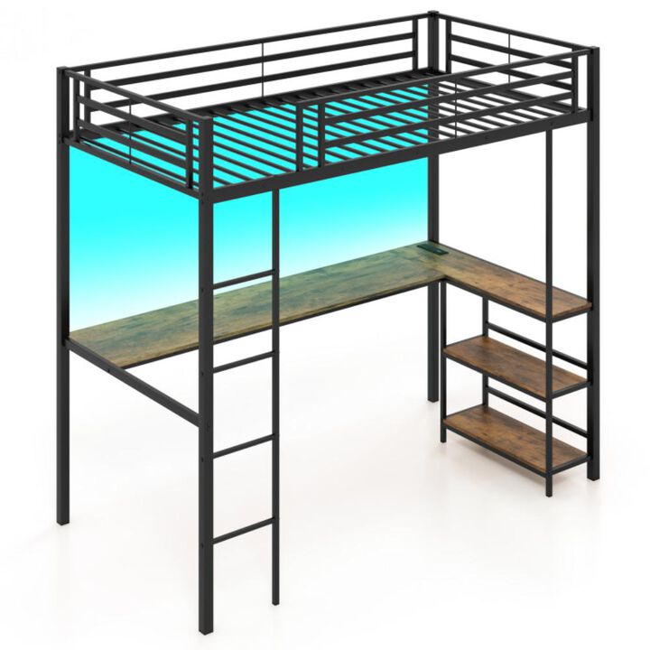 Hivvago Twin Size Loft Bed Raised Platform Bed with Desk and 2 Storage Shelves-Black