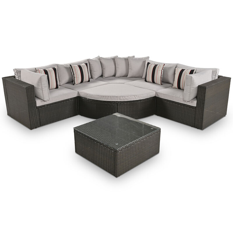 Merax 7-piece Outdoor Wicker Sofa Set with Table