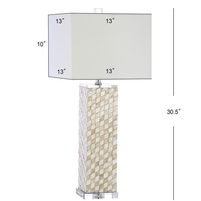 Daniel 30.5" Seashell/Crystal LED Table Lamp, Cream