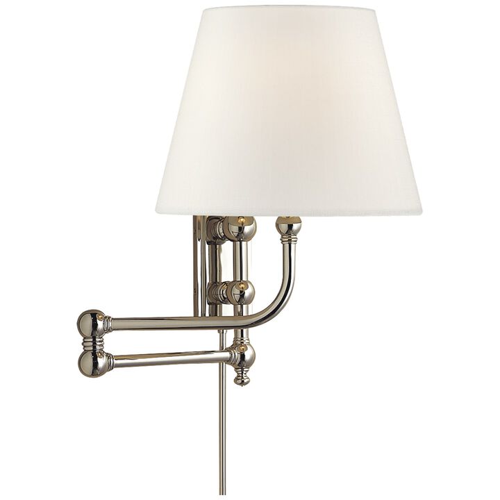 Pimlico Swing Arm in Polished Nickel with Linen Shade