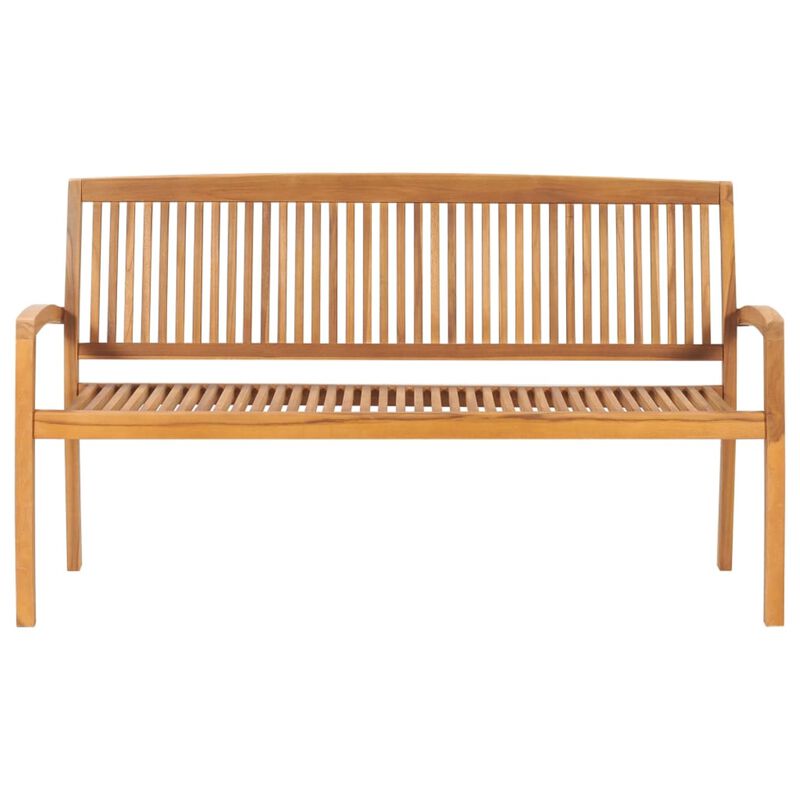 vidaXL Outdoor Stacking Patio Bench with Cushion - Solid Teak Wood - 62.6” - Weather Resistance - Easy Storage - Ideal for Garden, Terrace, Patio