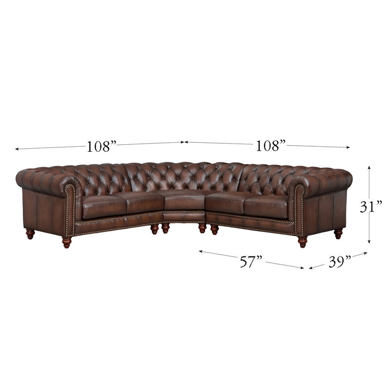 Alton Bay Top Grain Leather Symmetrical Chesterfield Sectional