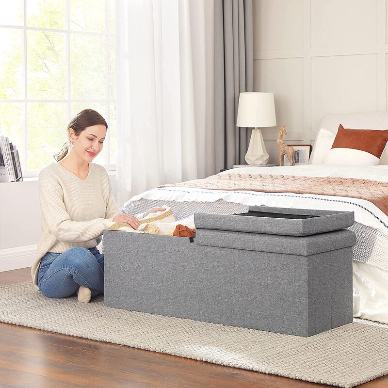 Folding Storage Ottoman Bench - Footstool with Flip-Up Lid and Padded Seat