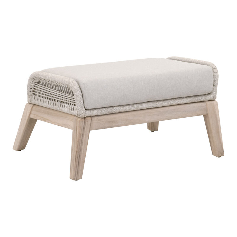 Loom Outdoor Footstool in Taupe & White