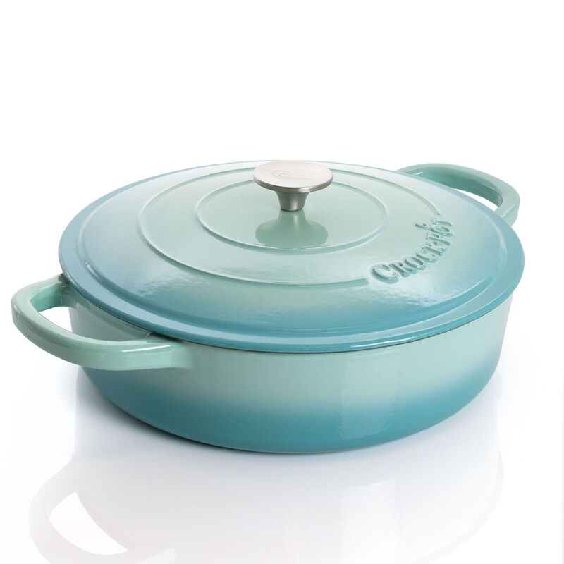 Crock Pot Artisan 5 Quart Round Enameled Cast Iron Braiser Pan with Self Basting Lid in Aqua Blue