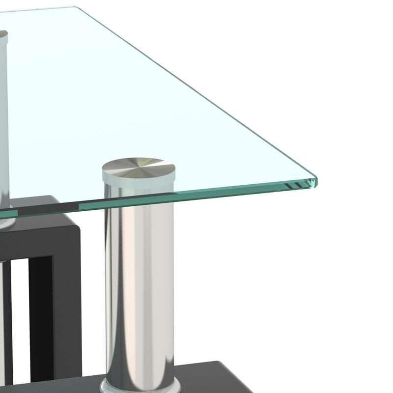 Set of 2, Modern Tempered Glass Tea Table Coffee Table End Table, Square Table for Living Room, Transparent/Black