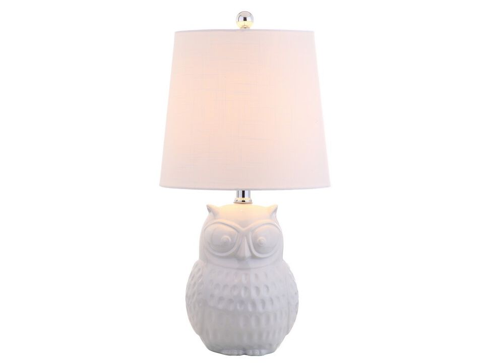 Hoot 20.5" Ceramic Mini LED Table Lamp, White Owl