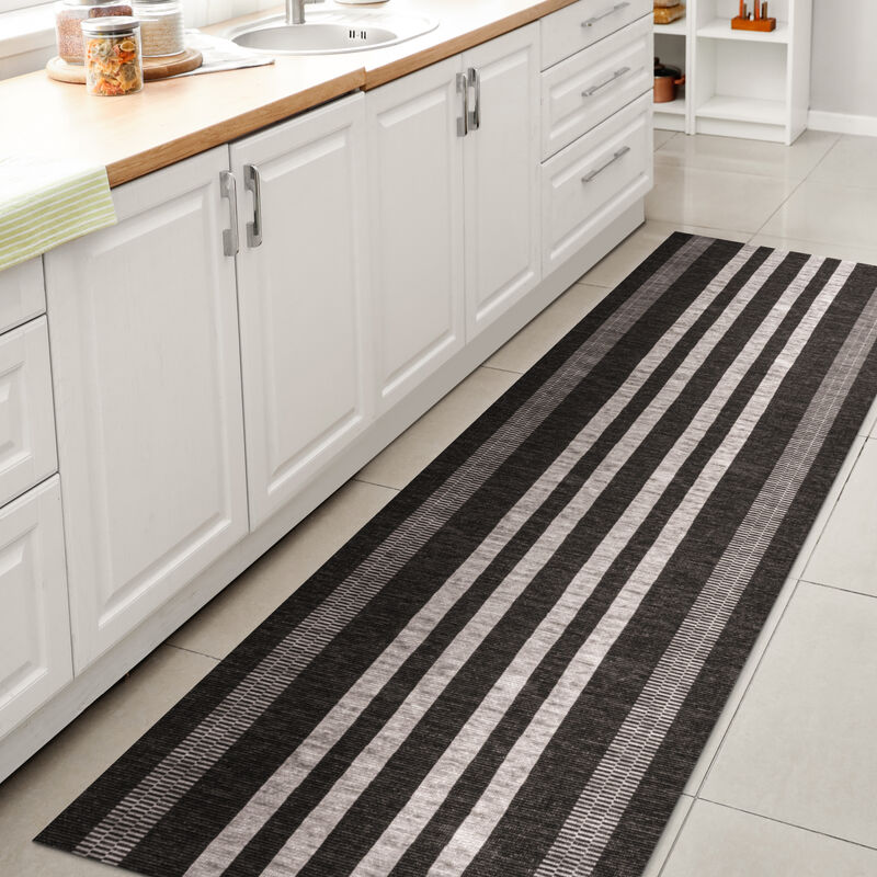 Vichy Geometric Striped Machine Washable Area Rug