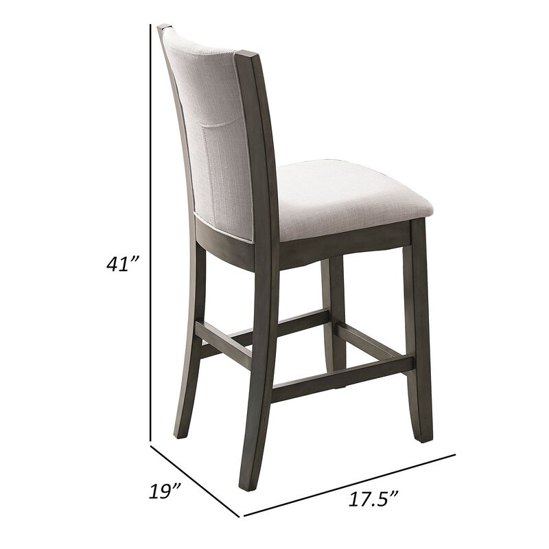 Brandon 25 Inch Counter Height Chair Set of 2, Fabric Upholstery, Gray - Benzara