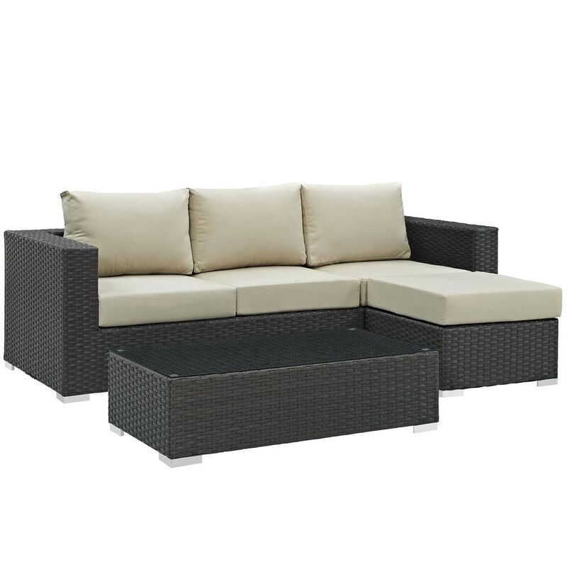 Modway Sojourn 3 Piece Outdoor Patio Sunbrella Sectional Set