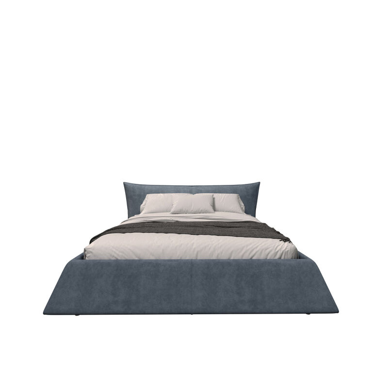 King Size Upholstered Platform Bed with Special Shaped Velvet Headboard, Metal Solid Wood Frame, Grey