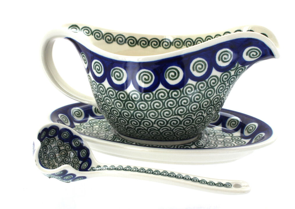 Blue Rose Polish Pottery Maia Gravy Boat & Ladle