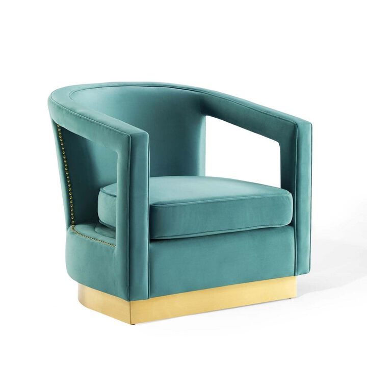 Modway Frolick Upholstered Performance Velvet Lounge Accent Armchair in Mint