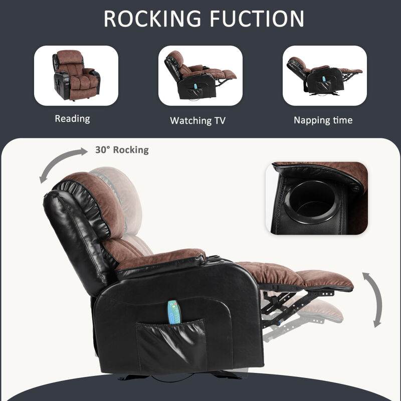 Recliner Chair for Living Room with Rocking Function and Side Pocket black brown