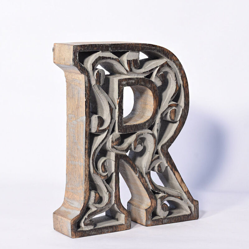 Vintage Gray Handmade Eco-Friendly "R" Alphabet Letter Block For Wall Mount & Table Top D�cor