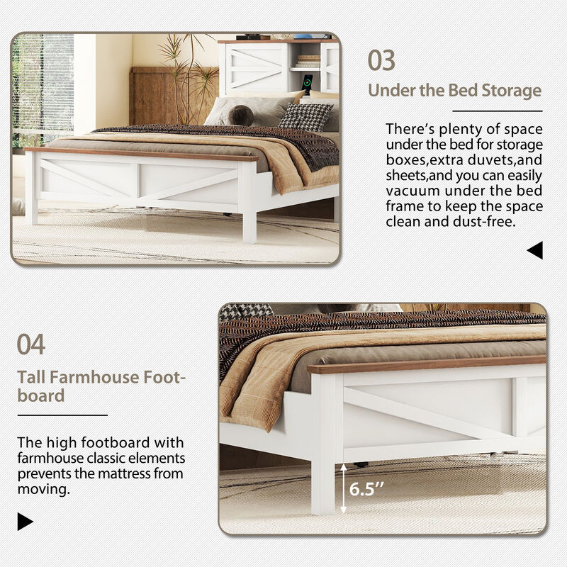 Merax Farmhouse Platform Bed with Charging Station