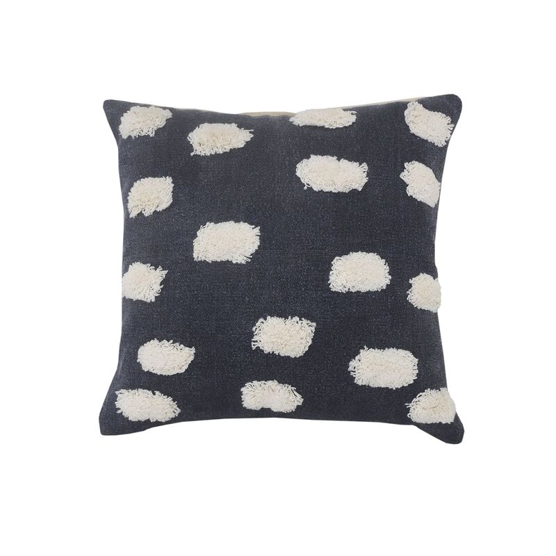 20" Blue and White Pom Pom Palace Square Throw Pillow