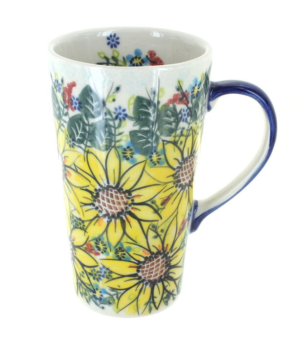 Blue Rose Polish Pottery Sunflower Maze Large Coffee Mug