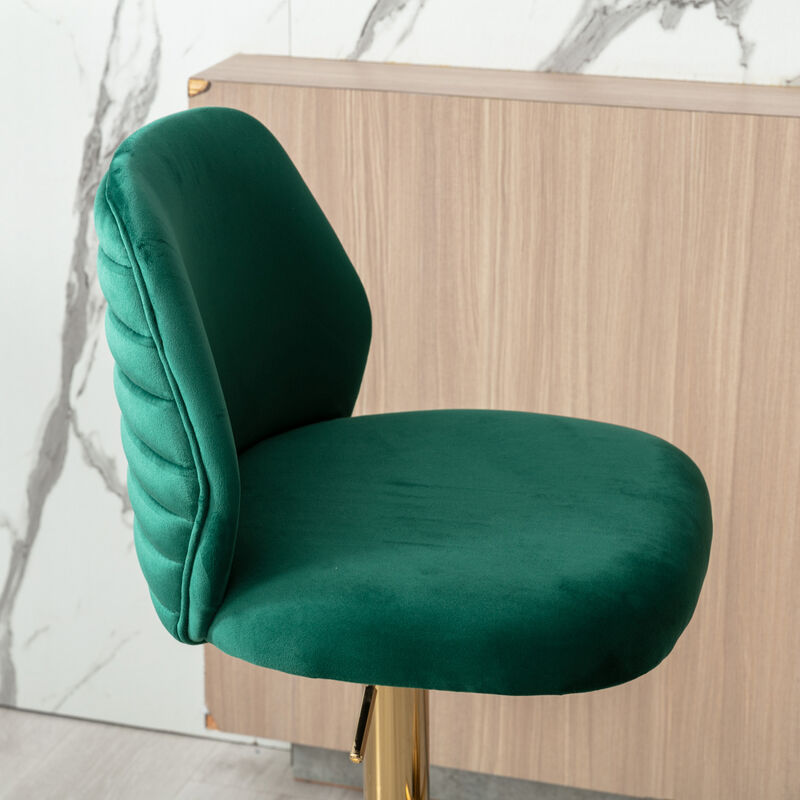 Swivel Bar Stools Chair Set of 2 Modern Adjustable Counter Height Bar Stools, Velvet Upholstered Stool with Tufted High Back & Ring Pull for Kitchen, Chrome Golden Base, Green