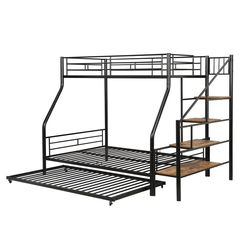 Merax Metal Bunk Bed with Trundle and Storage Staircase