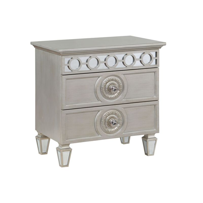 Varian Nightstand, Silver & Mirrored Finish