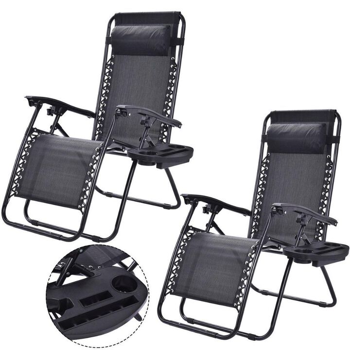 Set of 2 Folding Outdoor Zero Gravity Lounge Chair Recliner