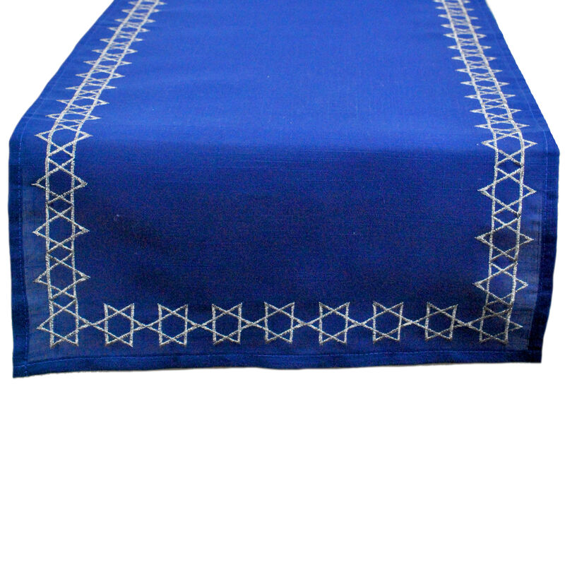 70" Royal Blue and Silver Colored Star of David Table Runner