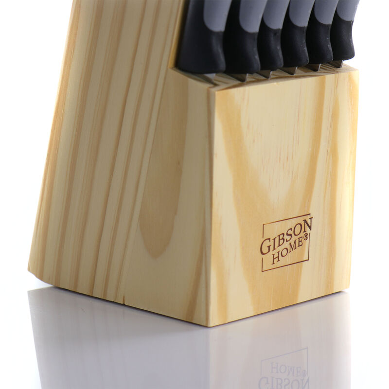 Gibson Home Dorain 14 Piece Stainless Steel Cutlery Set in Black with Wood Block