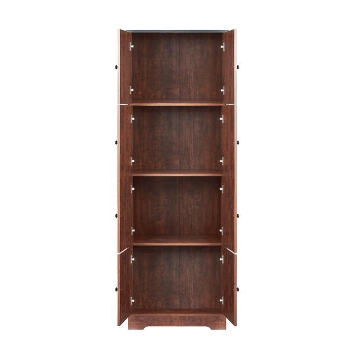 Tall Storage Cabinet with 4 Doors and 4 Shelves, Wall Storage Cabinet for Living Room, Kitchen, Office, Bedroom, Bathroom, Walnut