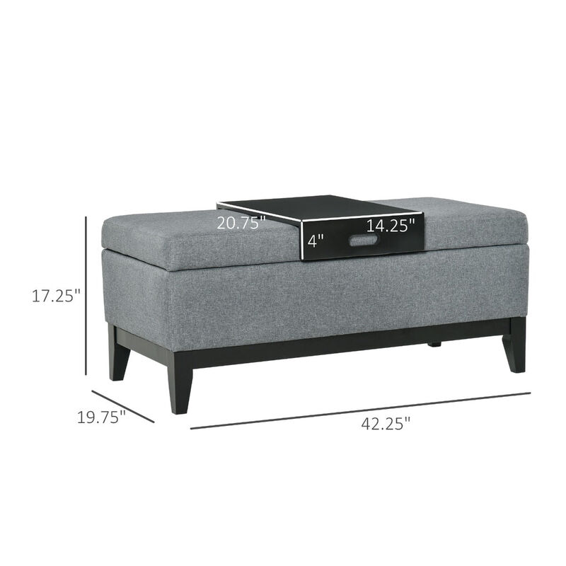 Versatile Living Room Storage: 42" Charcoal Gray Ottoman with Removable Tray