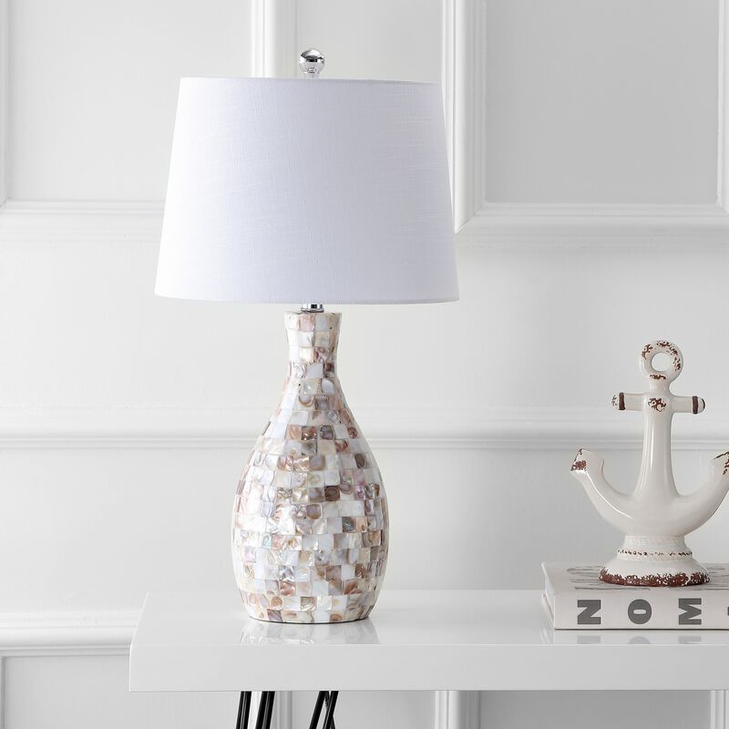 Verna 26.5" Seashell LED Table Lamp, Ivory/Beige