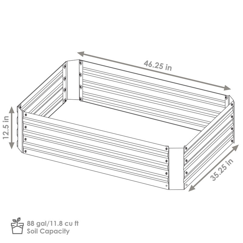 4 x 3 ft (1.2x0.9 m) Galvanized Steel Rectangle-Shaped Raised Garden Bed