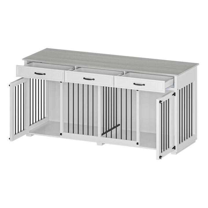 Large Dog Crate Furniture with 3-Drawers, Indoor Wooden Double Dog Crate Kennel Furniture for Small Medium Dogs