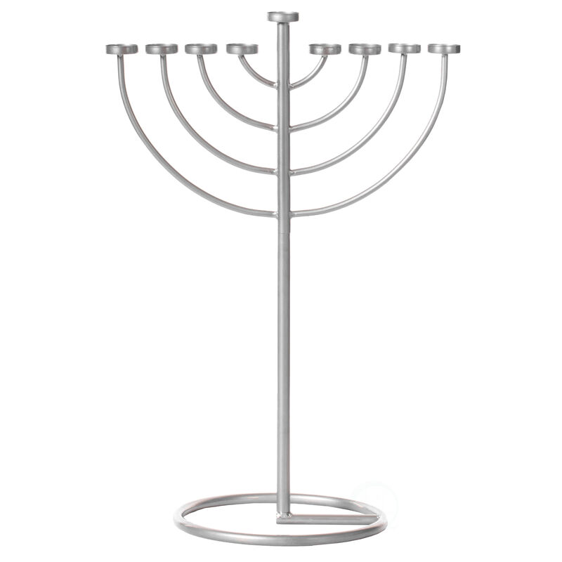 Small Modern Silver 9 Branch Lighting Thin Pipe Hanukkah Menorah, Metal-Aluminum