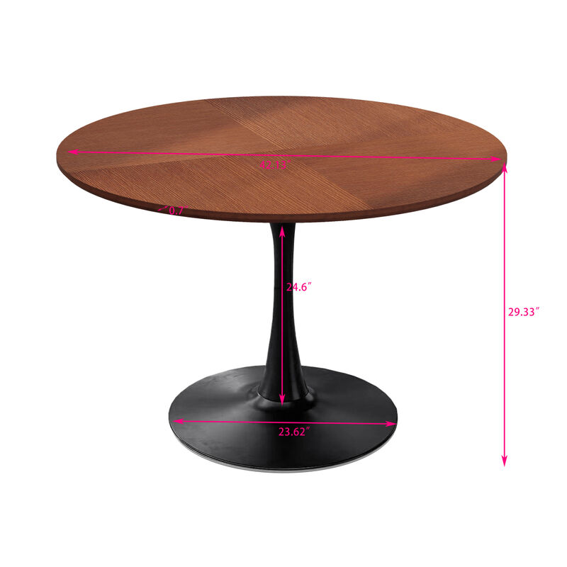 42" Modern Round Dining Table With Printed Oak Color Grain Tabletop