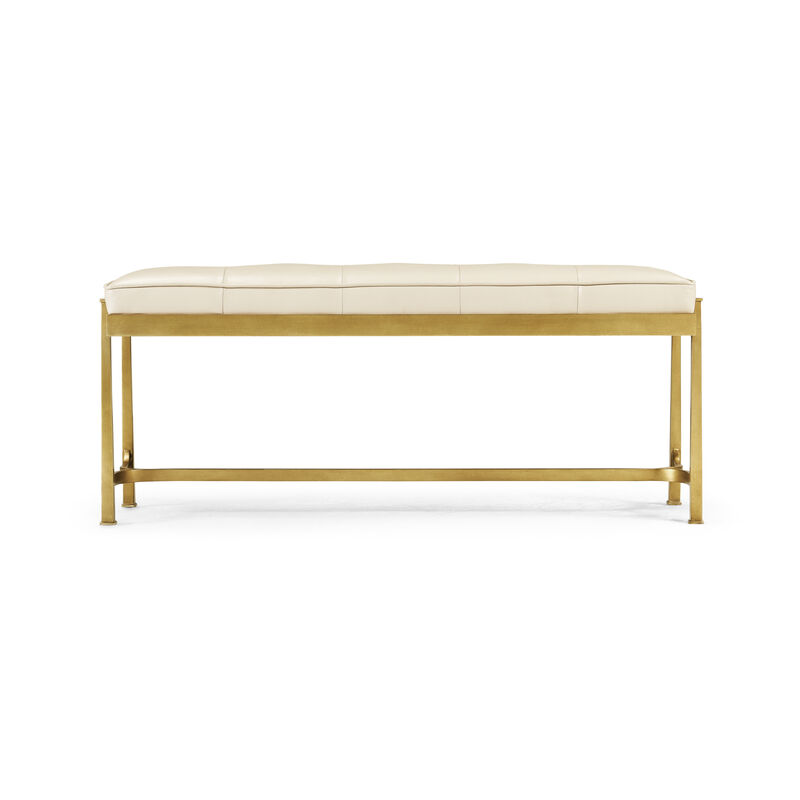 Luxe Gilded Iron & Cream Leather Bench