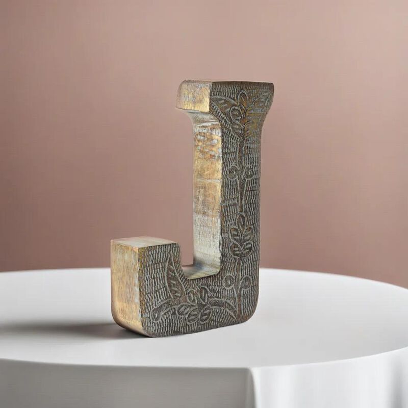 Vintage Gray Handmade Eco-Friendly "J" Alphabet Letter Block For Wall Mount & Table Top Décor