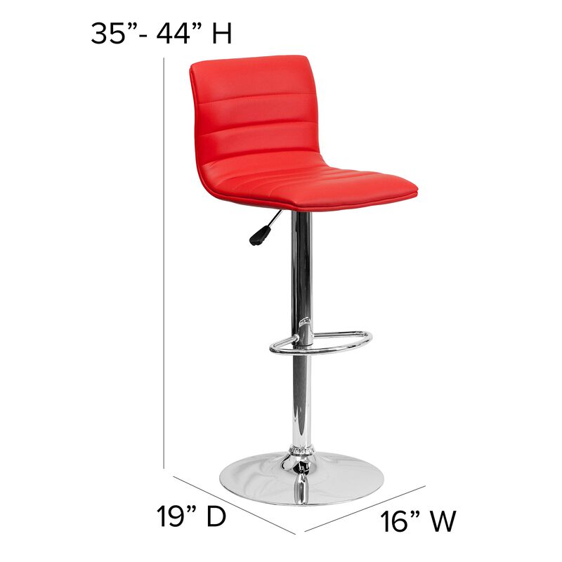 Flash Furniture Vincent Modern Red Vinyl Adjustable Bar Stool with Back, Swivel Stool with Chrome Pedestal Base and Footrest