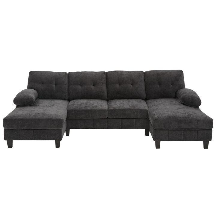 Merax U-shaped Sectional Sofa with Dual Chaise Lounges, Storage Pockets and Armrest Pillows