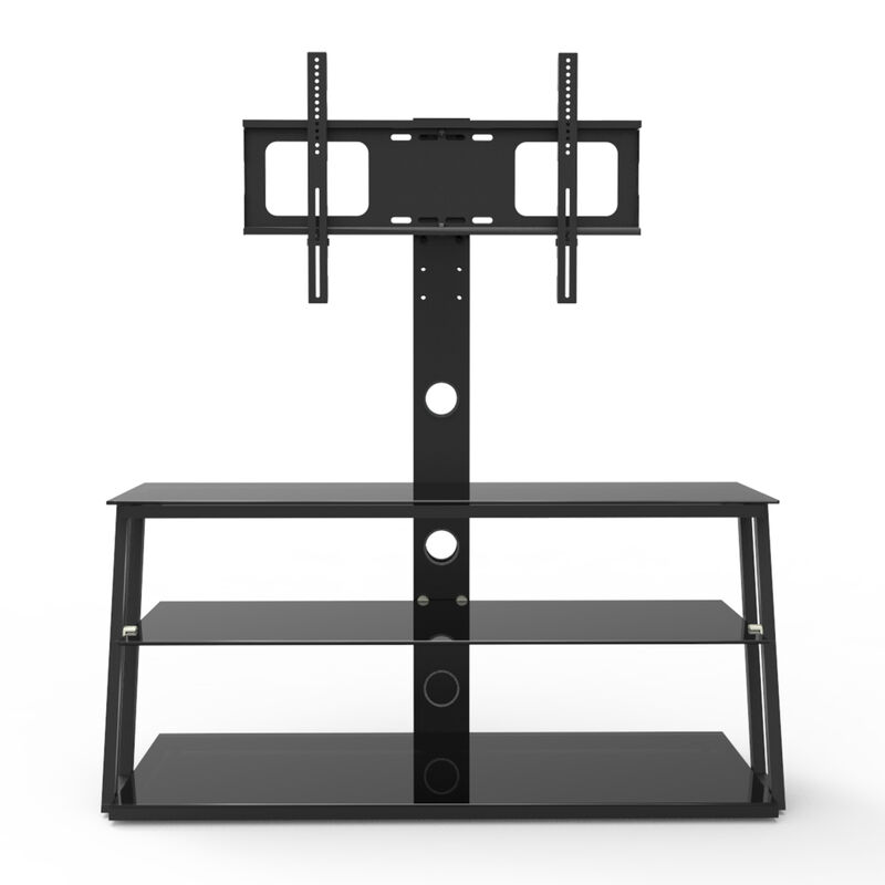 Black Multi-Function Angle And Height Adjustable Tempered Glass TV Stand